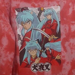 InuYasha Huge Graphic Print Hoodie Men's Size Large Tie Dye 2 Sided White Red
